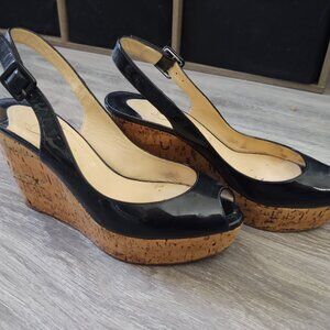 Christian Louboutin Paris Peep-Toe Slingback Cork Wedges Espadrilles